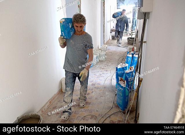 RUSSIA, SEVERODONETSK - FEBRUARY 20, 2023: Renovations in a residential building. The Lugansk People's Republic acceded to Russia as a result of a referendum...