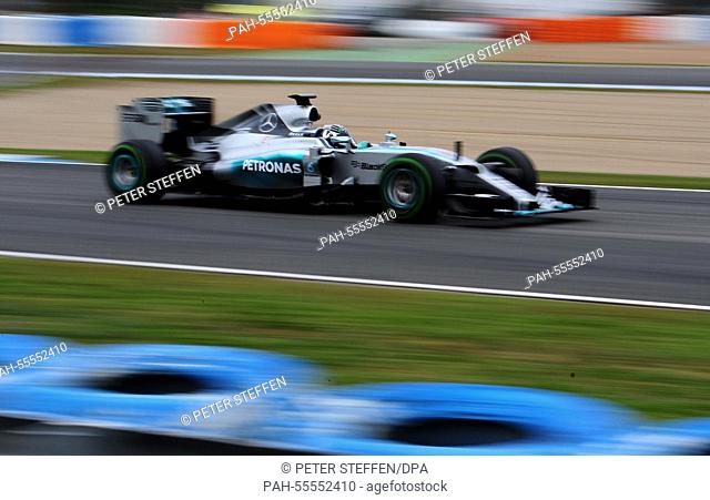 German Formula One driver Nico Rosberg of Mercedes AMG steers his new F1 W06 during a training session for the upcoming Formula One season at the Jerez...