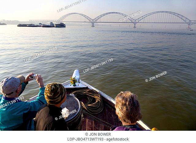 Myanmar, Mandalay, Mingun. Bridges across the Irrawaddy River near to Mandalay in Myanmar