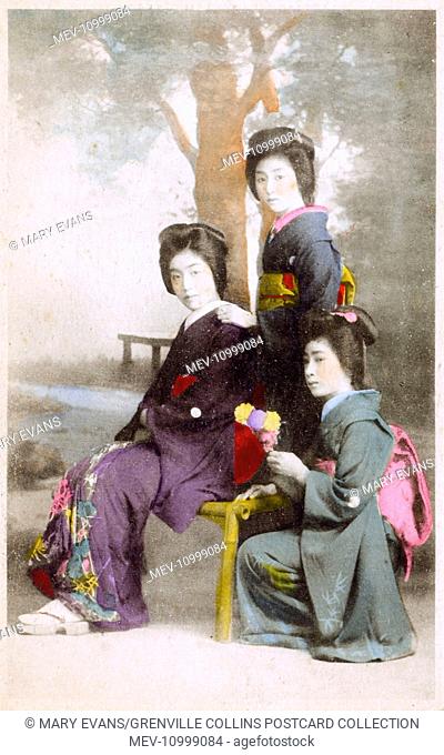 Japan - Three Geisha Girls - studio pose