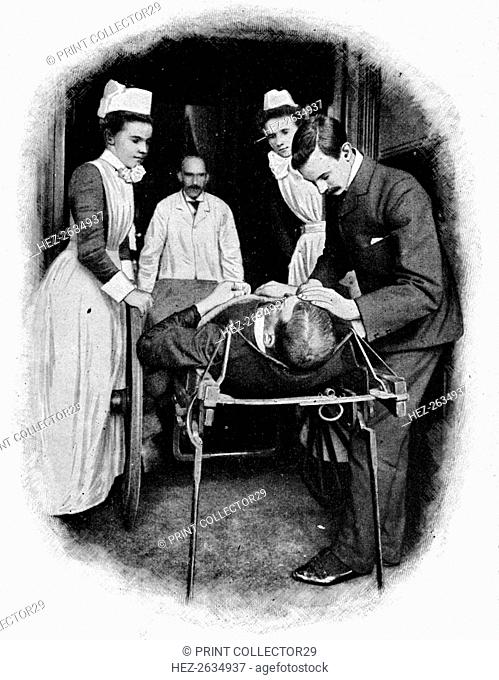 Receiving an accident case at Poplar Hospital, London, c1903 (1903). Artist: Unknown