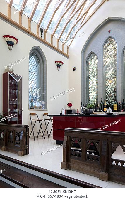 Split level kitchen conversion in St. Johns Church, St Johns Road, Uxbridge, UK