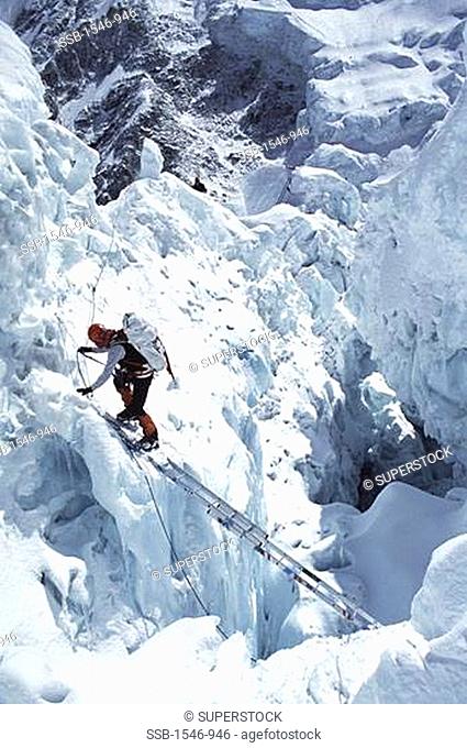 Person climbing a mountain, Khumbu Icefall, Khumbu Glacier, Mt Everest, Nepal