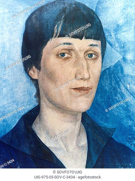 Portrait of russian poet anna akhmatova (1888-1966) by petrov-vodkin, 1922
