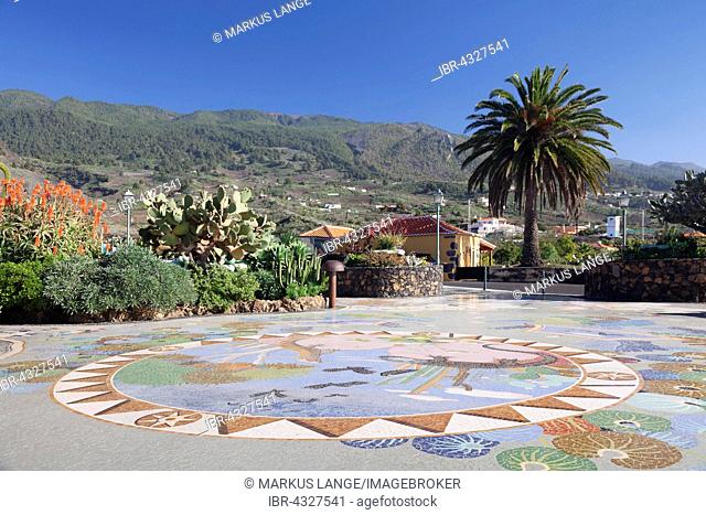 Floor mosaic, Plaza de la Glorieta, designed by Luis Morena, Las Manchas de Abajo, La Palma, Canary Islands, Spain