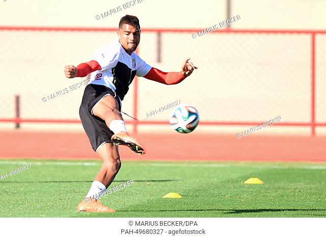 Kevin Prince Boateng of Ghana plays the ball during a training session at the Centro de Capacitacao Fisica dos Bombeiros in Brasilia, Brazil, 25 June 2014