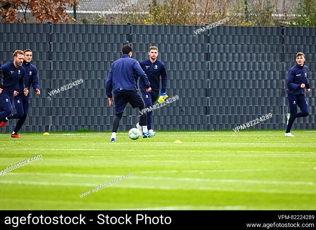Gent's players pictured in action during a training session of Belgian soccer team KAA Gent, Wednesday 13 December 2023 in Gent