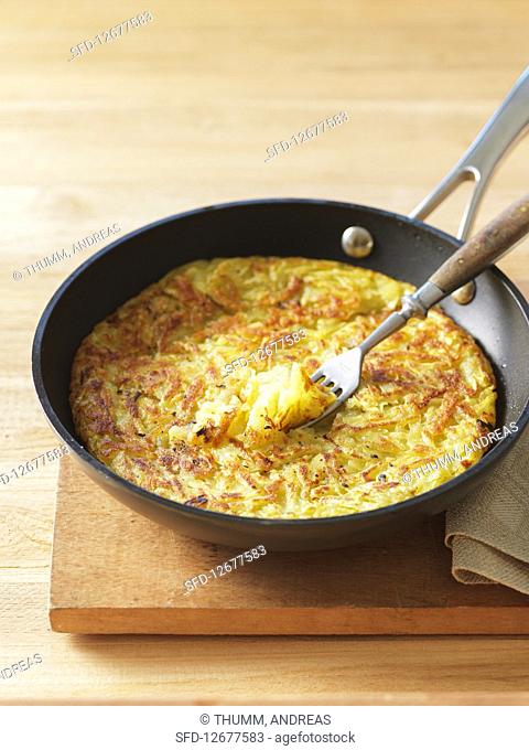 A potato cake in a pan