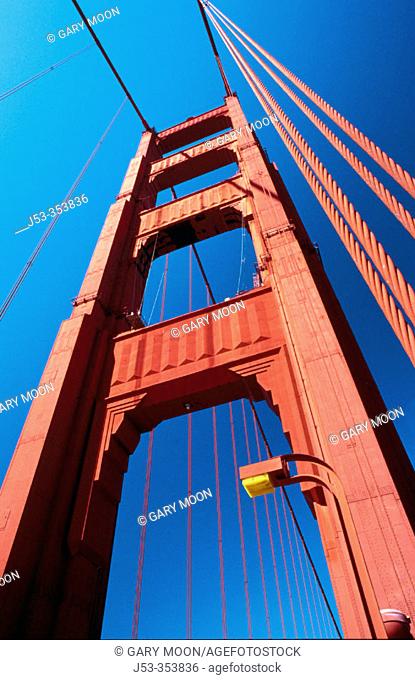 Golden Gate Bridge, tower and cable. San Francisco, California. USA