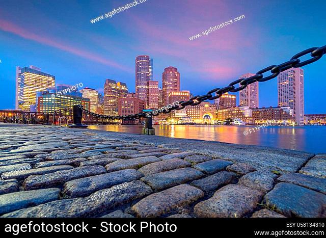 Boston city downtown skyline cityscape of USA