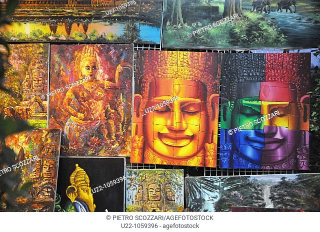 Siem Reap (Cambodia): paintings sold at the Night Market