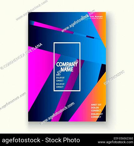 Minimal cover design vector illustration. Neon blurred pink blue gradient. Abstract retro 80s style texture geometric pattern lines