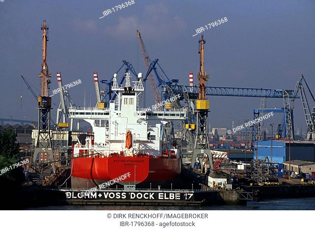 Blohm and Voss shipyard, docks in the port of Hamburg, Germany, Europe
