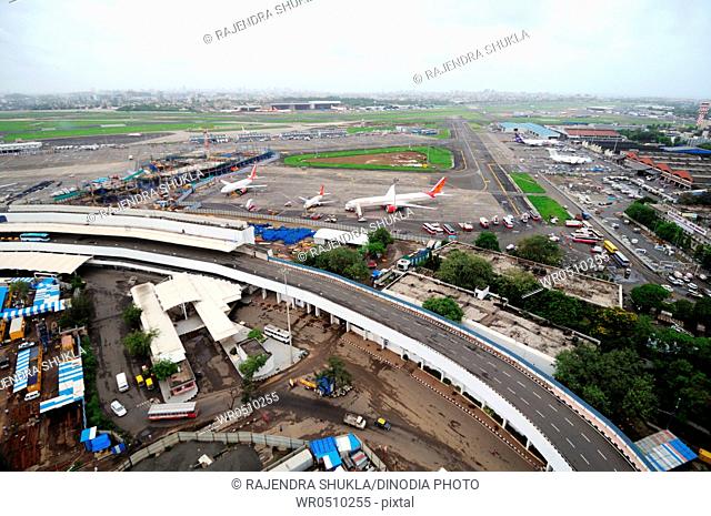 aerial view of chhatrapati shivaji international airport , Sahar , Bombay Mumbai , Maharashtra , India