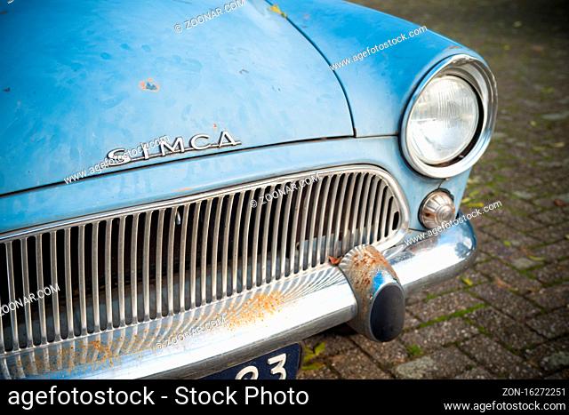 THORN, NETHERLANDS - NOVEMBER 6, 2016: Front view of a rare Simca Aronde Etoile from 1961. It is a model produced by the French car manufacturer Simca between...