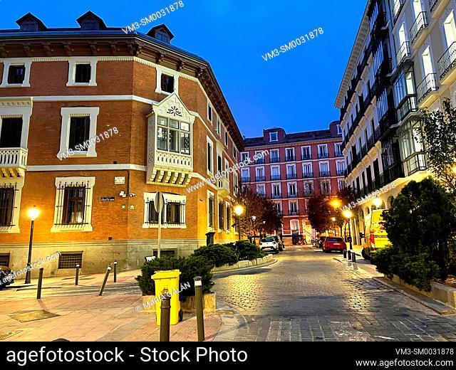 Pedro Muñoz Seca street, night view. Madrid, Spain