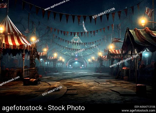 Creepy abandoned carnival with blank area for your Halloween designs