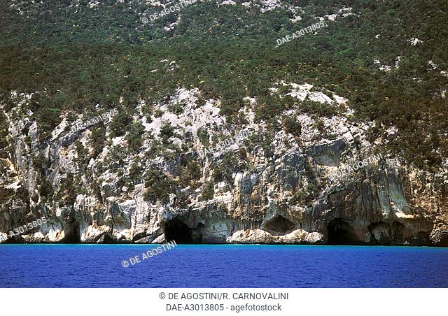 Cliff with Bue Marino Cave, Gulf of Orosei and Gennargentu National Park, Sardinia, Italy