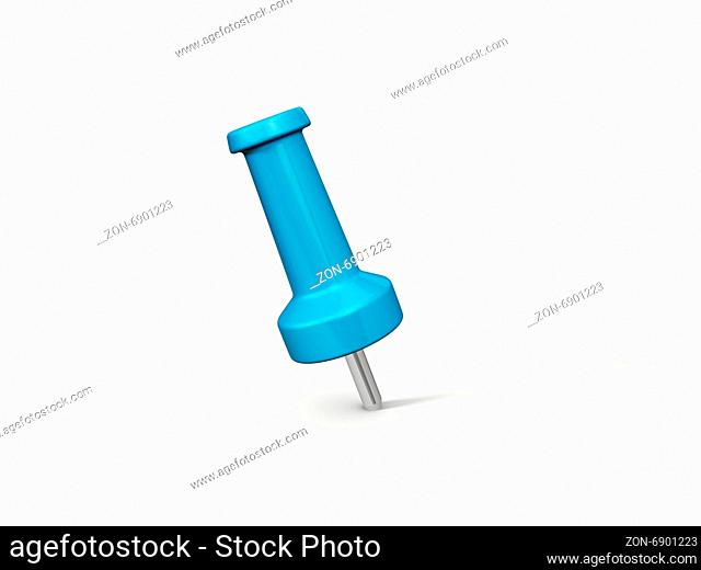Blue push pin with shadow, isolated on white background