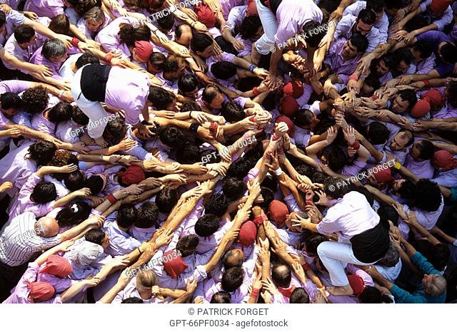 HUMAN PYRAMID OR TOWER, THE CASTELLERS OF CATALONIA, PERPIGNAN, PYRENEES-ORIENTALES 66, FRANCE