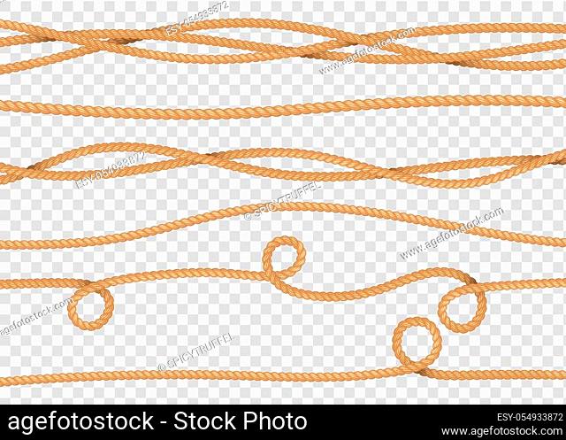 Rope decor. Realistic jute cords marine navy cord, lasso line. Vector illustration marine sailor string seamless pattern drawn stripe