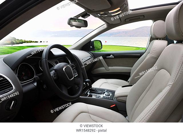 Seats and steering wheel in a car