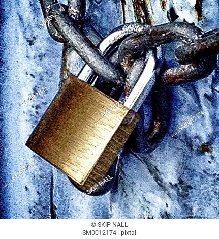 Closeup of a padlock and chain