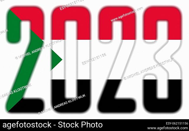 2023, isolated on white - With the Flag of Sudan