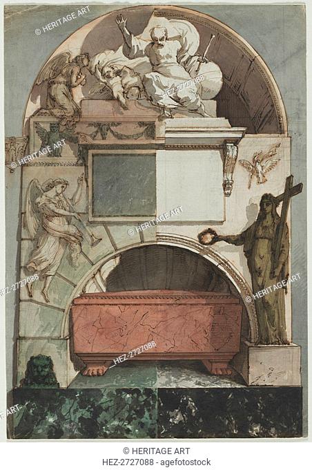 Design for a Fresco of an Artist's Tomb in the Certosa of Bologna (recto).., c. 1810-1820. Creator: Pietro Fancelli (Italian, 1764-1850)