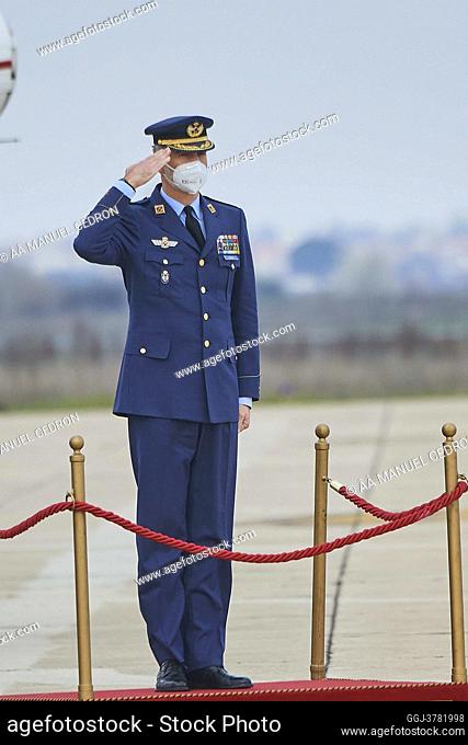 King Felipe VI of Spain visits o the Air Force's Matacan School Group (GRUEMA) on March 9, 2021 in Salamanca, Spain