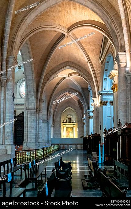 Valencia, Spain: 3 March, 2021: interior view of the cathedral of Valencia