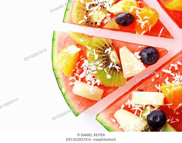 Slice of tropical fruit watermelon pizza