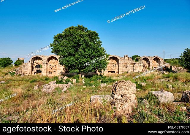 city wall, ruins of the Roman city of Perge, Antalya, Turkey|