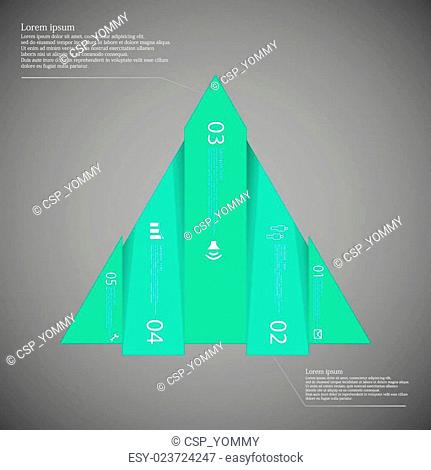 Triangle infographic template vertically divided to five green parts