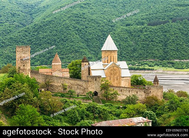 Castle complex Ananuri in Georgia, about 72 kilometres from Tbilisi. Large tower (Sheupovari) is well preserved and is location of last defense of Aragvi...