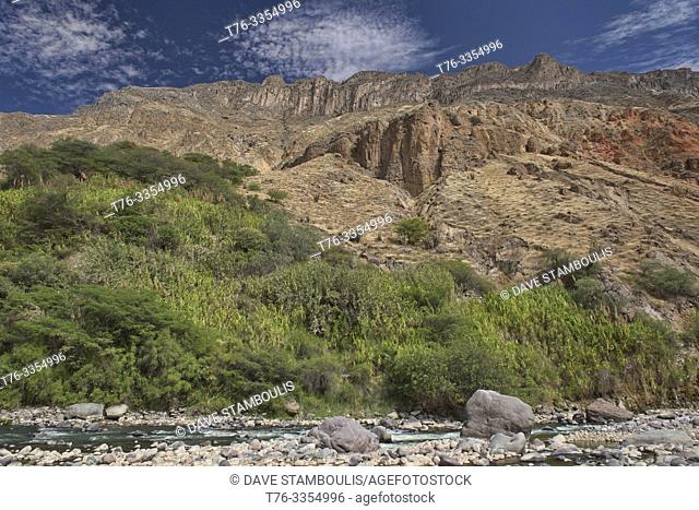The Colca River running through the immense Colca Canyon, Peru