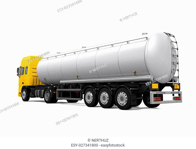 Yellow Fuel Tanker Truck isolated on white background. 3D render