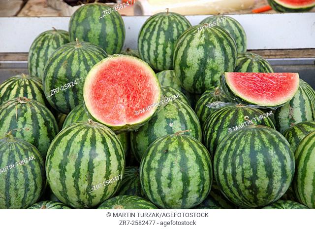 Watermelon on display, Carmel market, Tel Aviv, Israel
