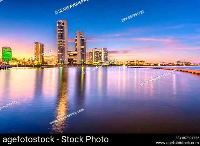 Corpus Christi, Texas, USA skyline on the bay in the evening