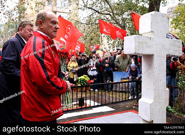 RUSSIA, NOVOSIBIRSK - OCTOBER 4, 2023: KPRF leader Gennady Zyuganov (L front) is seen at the Elevation of the Holy Cross Chapel during a rally by the Russian...