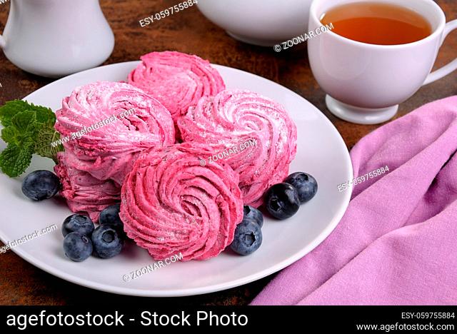 Homemade berry marshmallow (Zephyr) on a plate