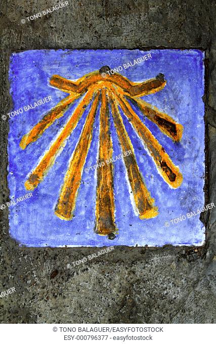 Saint James way shell on ceramic tile as track signal