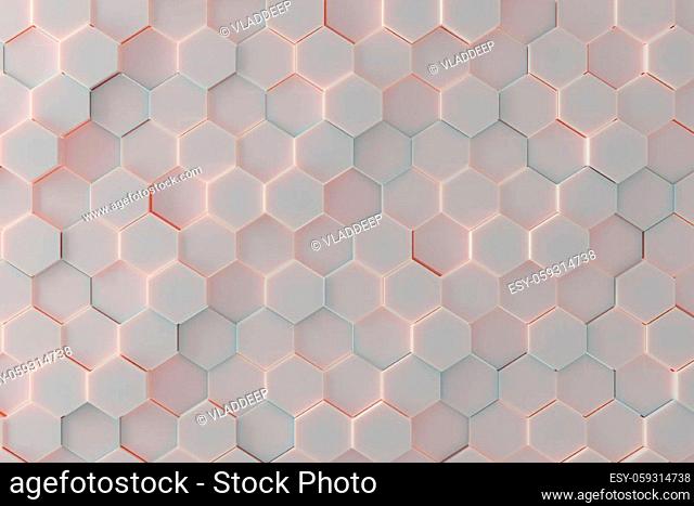 Hexagon tile background pattern with soft pastel colot light. 3d render