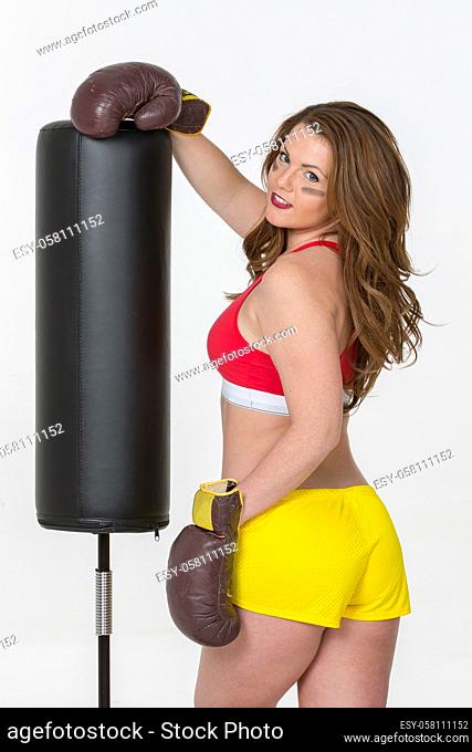 Brunette model in boxing gear