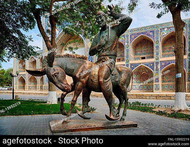 Monument of Hodja Nasreddin, Nodir Devonbegi Madrasa, Bukhara. Uzbekistan, Asia