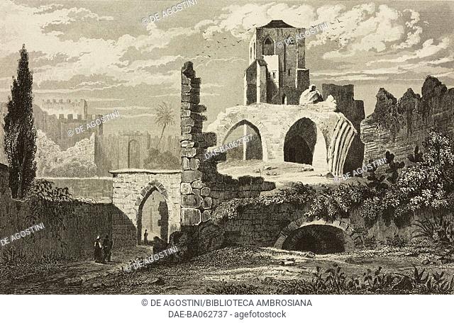 Ruins of the church of Our Lady of the Seven Sorrows, Jerusalem, Israel, engraving by Gaucherel and Lemaitre from Palestine, Description Geographique
