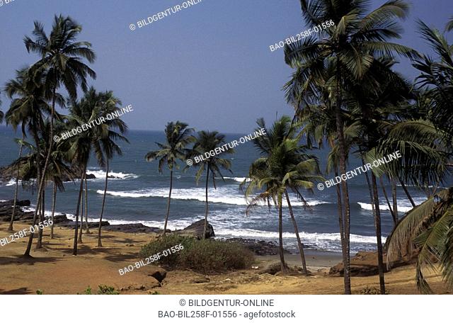 A beach with Anjuna in the north of Goa in the province of Goa in west India in India
