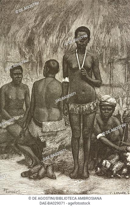 New Caledonian woman, drawing by Alfred Loudet (1836-1898) from a photograph, from Journey to New Caledonia by the French engineer Jules Garnier (1839-1904)