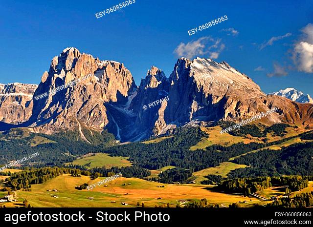 the alps in south tyrol / seis alm, sella, langkofel, plattkofel, marmolada