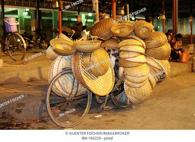 Bike wsith baskets at the Hanoi market, Hanoi, Vietnam